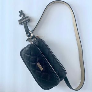 Steve Madden Black Quilted Crossbody Bag with Gold Accents